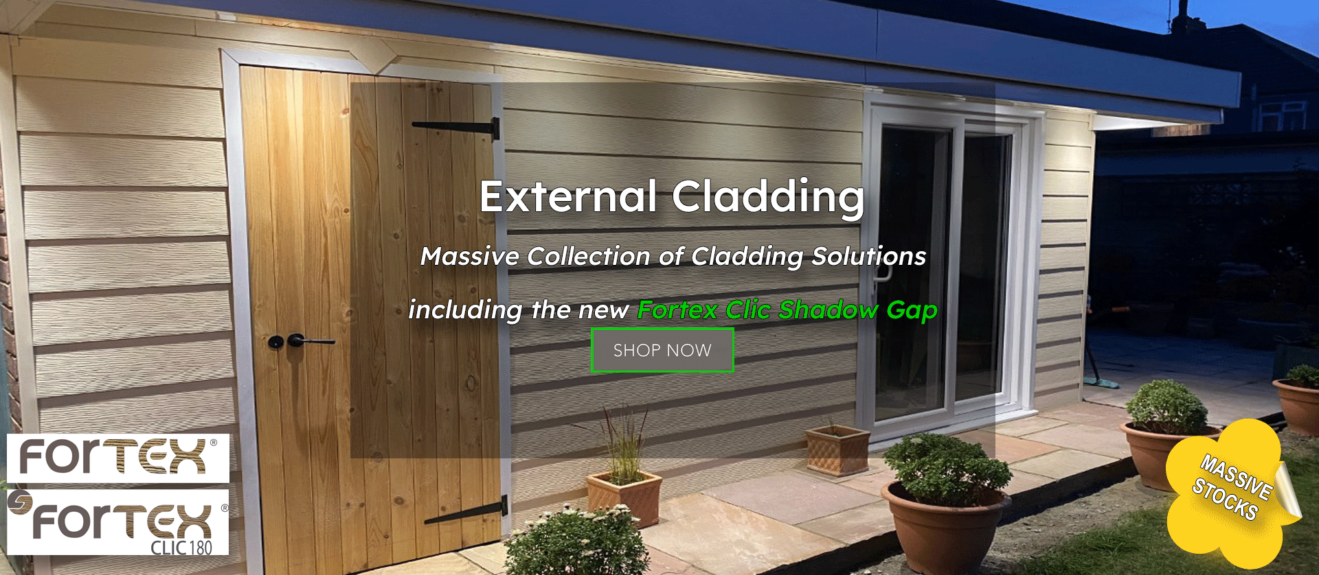 External cladding project banner with Fortex product logos shown in full perspective
