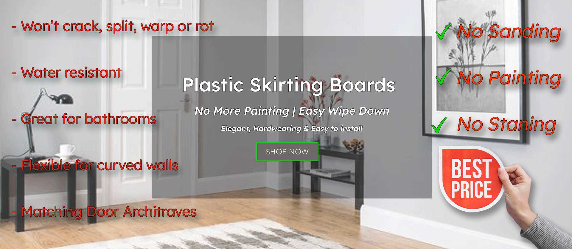 Plastic skirting boards promotional banner